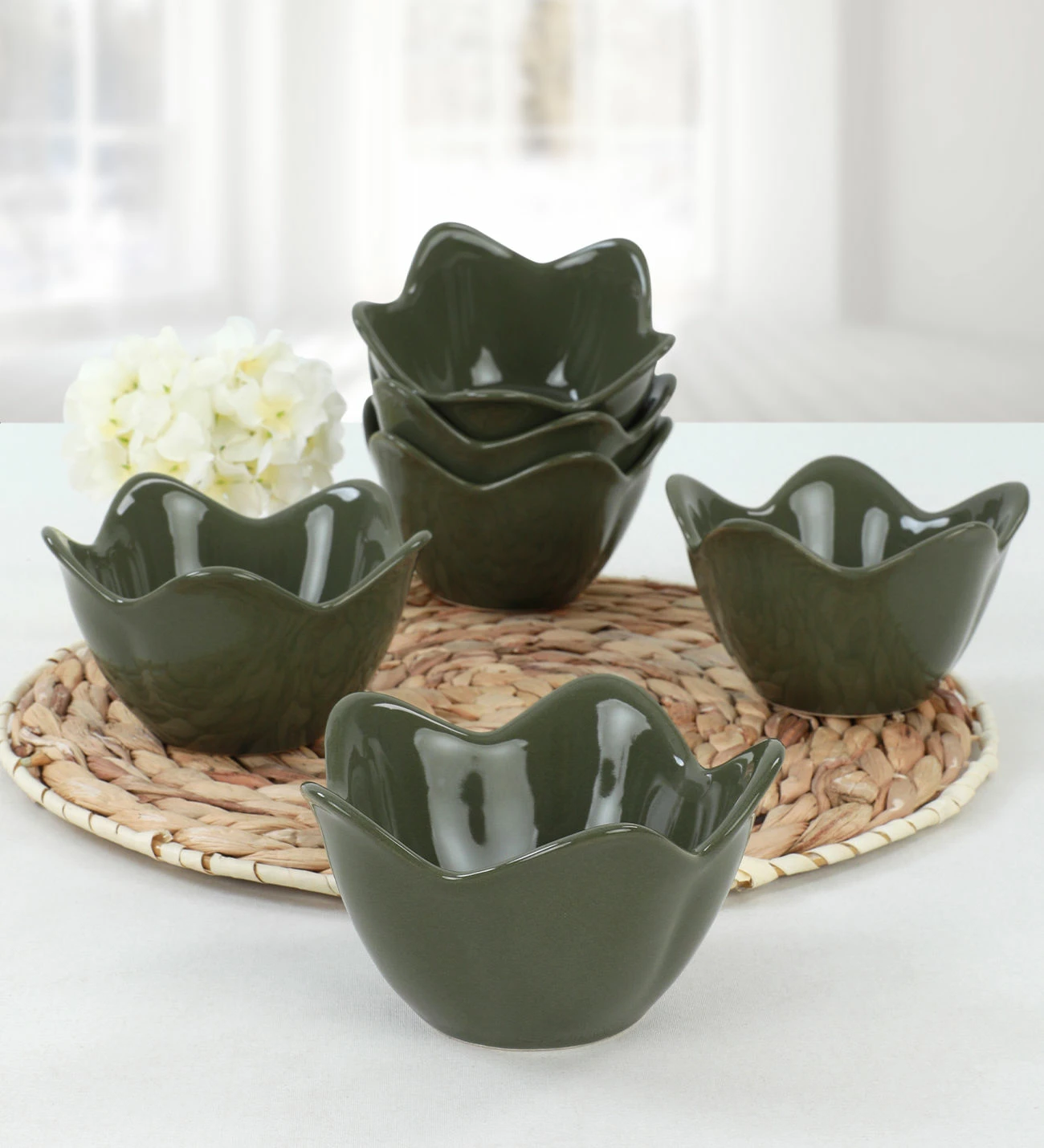 Set 6 tasash qeramike, ngjyrë e gjelbër e errët, Hermia Concept, ST613106F320A000000MACD700