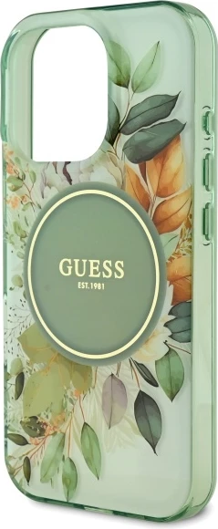 Mbështjellës Guess IML Flower & Tonal Circle MagSafe për iPhone 16 Pro, i gjelbër