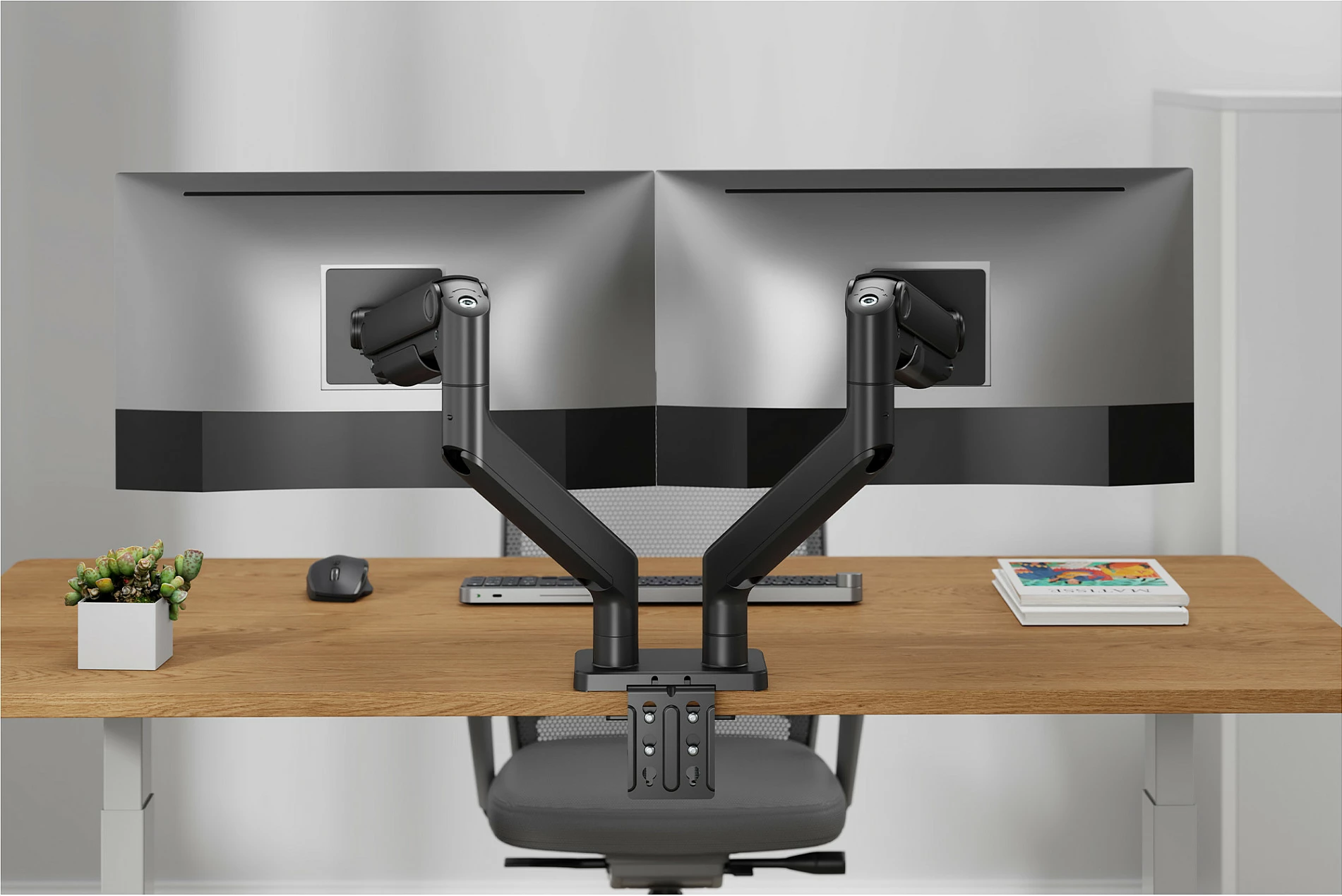 Mbajtës monitori Digitus Dual, për 2 monitorë deri 45", VESA 75x75/100x100, 2x20 kg, clamp, i zi
