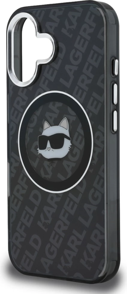 Mbështjellës Karl Lagerfeld IML Choupette Head Logo MagSafe për iPhone 16, i zi