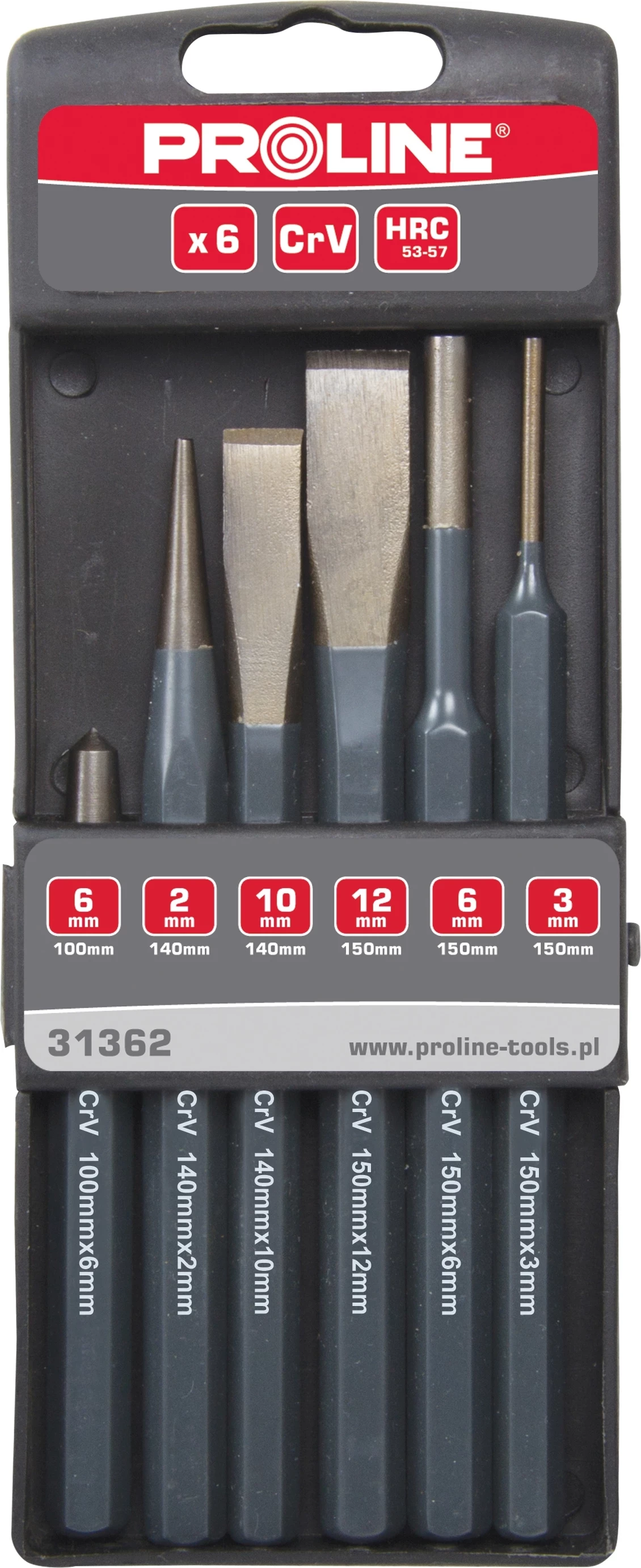 Set punçonësh dhe daltash Proline 31362, 6 copë