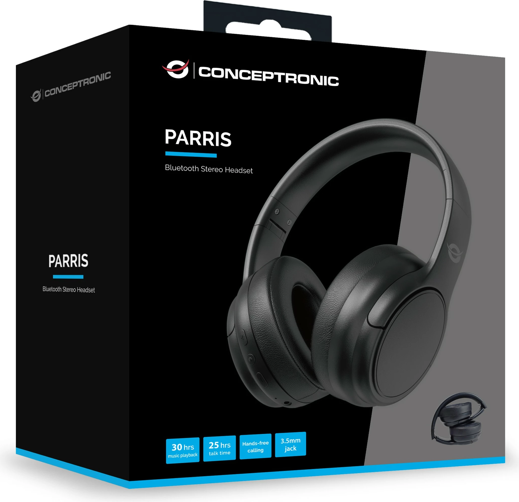 Kufje wireless Conceptronic, BT 5.4, 30 orë, mikrofon, e zezë