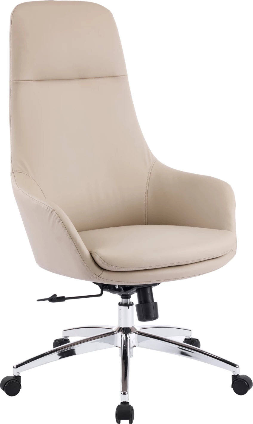 Karrige zyre BEKKER, lëkurë PU bezhë, bazë kromi, 67x67x126cm