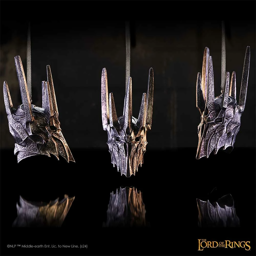 Ornament Krishtlindjesh Nemesis Now Lord of the Rings Helm of Sauron, resinë e pikturuar me dorë, gri e errët