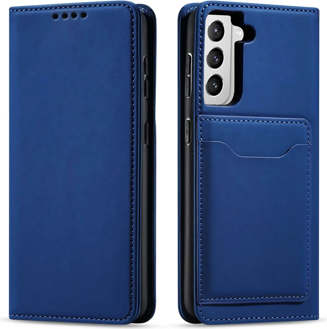 Mbështjellës Hurtel Magnet Card Case për Samsung Galaxy S22+, me kapak, portofol, stand, Blu