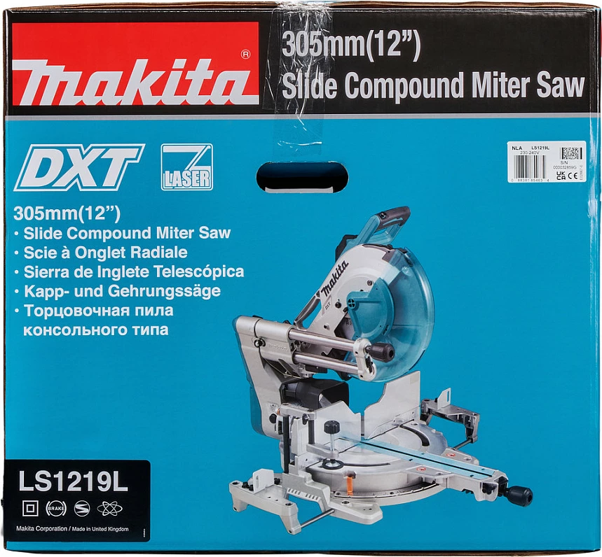 Sharrë këndore rrëshqitëse Makita LS1219L, 1800W, disk 305mm, laser, e kaltër