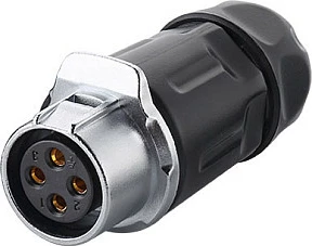 Konektor industrial femër GoodConnections S1, Power 4-Pin, M20, i zi/argjendtë