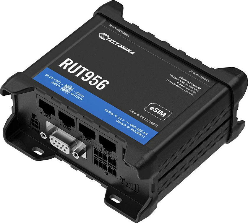 Router industrial 4G Teltonika RUT956, Fast Ethernet, Wi‑Fi, GNSS, eSIM, i zi