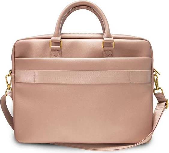 Çantë laptopi Guess Saffiano Script, 16 inç, Rozë
