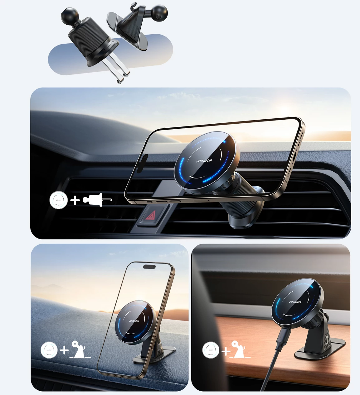 Mbajtës magnetik për celular Joyroom JR-ZS502 me karikim wireless 15W, i zi