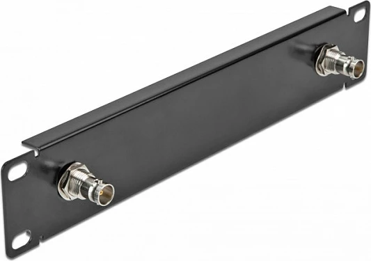 Panel rack DeLOCK 10" 1U me 2x BNC femër, metal, i zi
