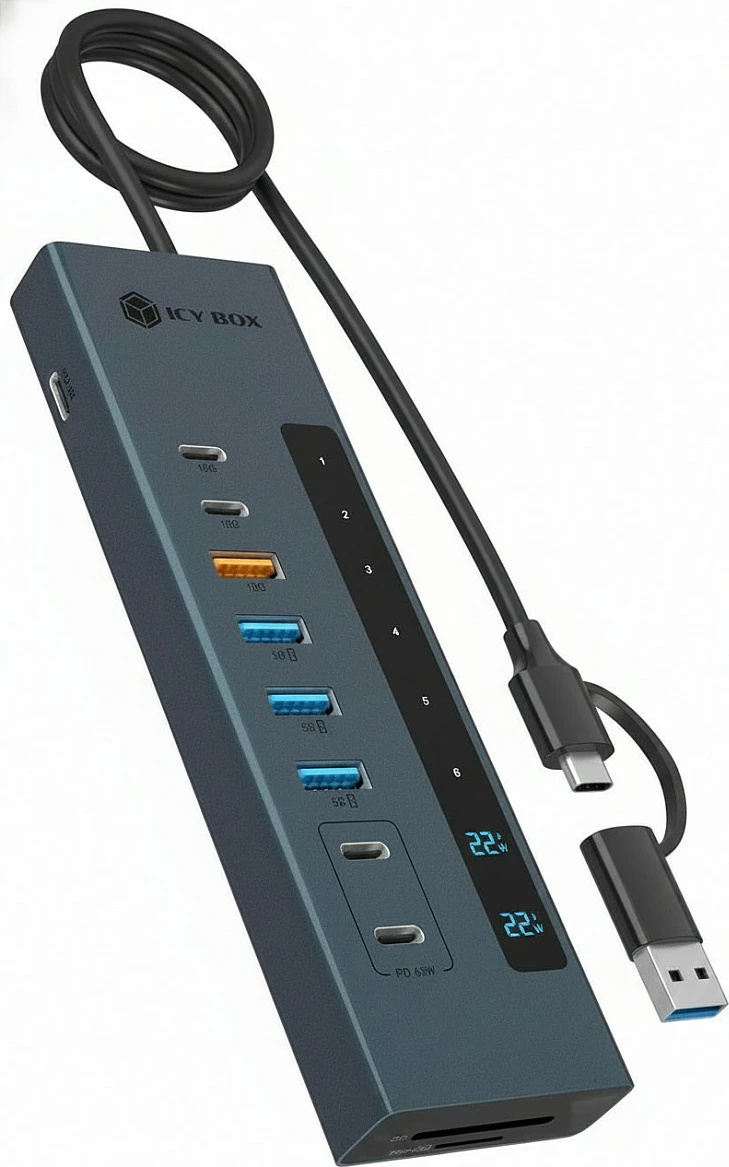 USB Hub ICY BOX 11-në-1, USB 3.2 Gen 2 Type-C/Type-A, lexues SD/microSD, i zi