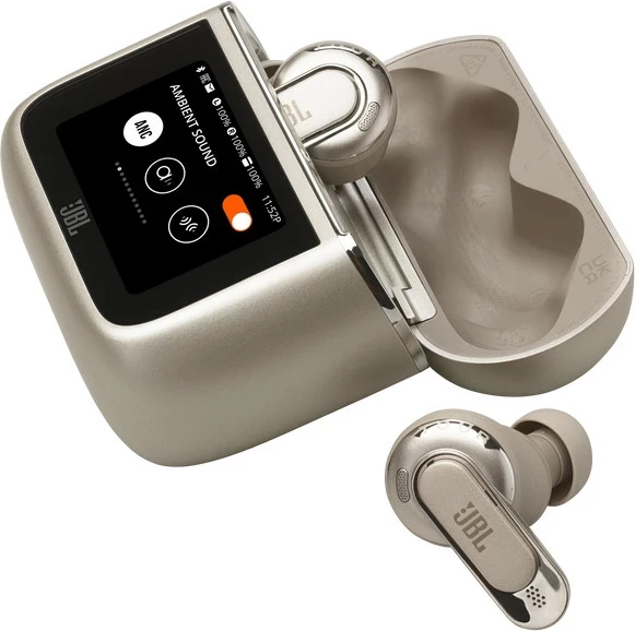 Kufje JBL Tour Pro 3 TWS, Bluetooth, ANC, Smart Charging Case me ekran prekje, Spatial 360, Hi-Res, Latte