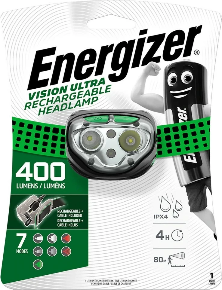Dritë koke Energizer Vision Ultra, 400 lumens, 15 orë bateri, e zezë/gjelbër