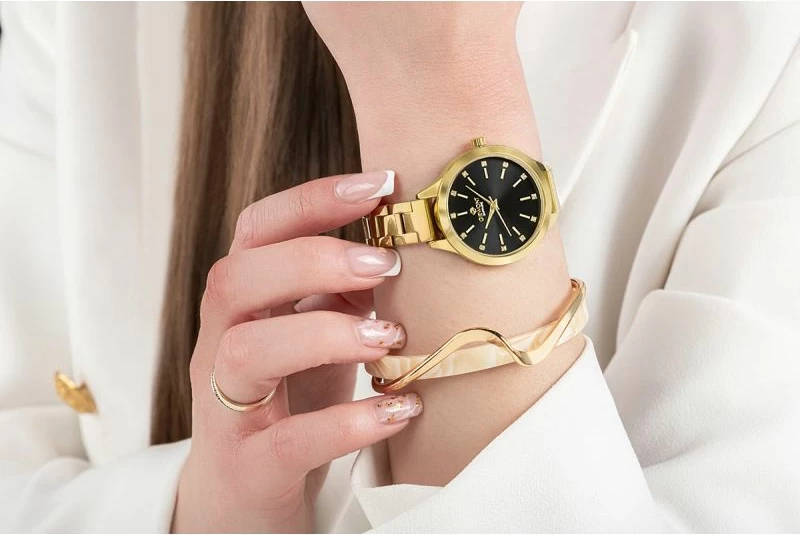 Orë dore femra Giewont GW2720-B3, e zezë dhe e artë, set