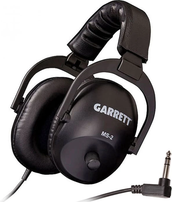Kufje me kabllo, Garrett MS-2, spiral 3 m, stereo 6.35 mm, kontroll volumi, 8 Ω, për detektorë metalesh, e zezë