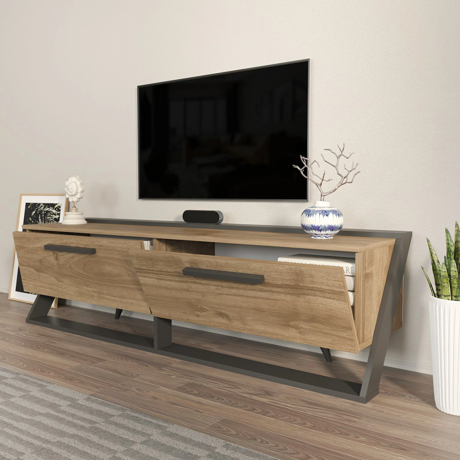 Komodë TV Skye Decor, Astrid, ngjyrë arre, e zezë