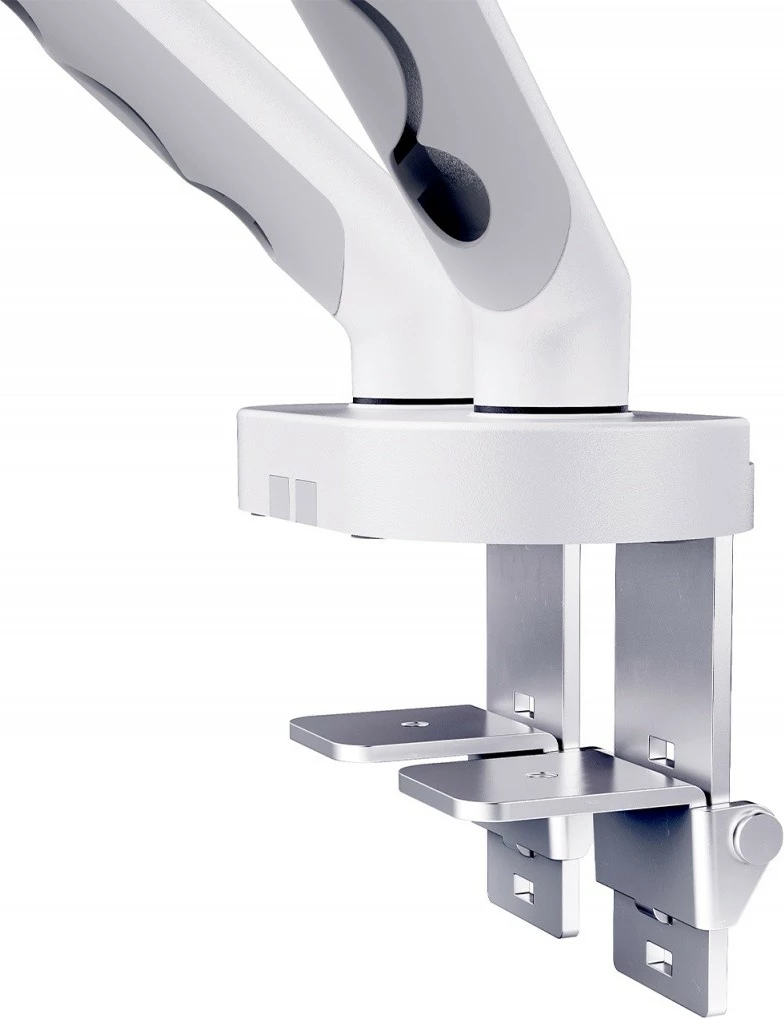 Krah tavoline i dyfishtë për monitor Digitus DA-90472, 2x deri 35\", 2x10kg, VESA 75x75/100x100, me kapëse + montim në tavolinë, i bardhë