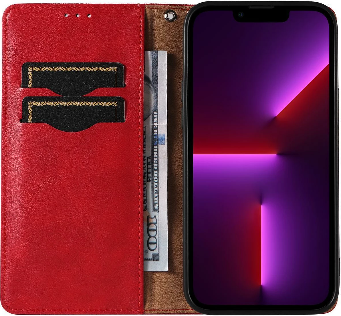 Mbështjellës Hurtel Magnet Strap Case për iPhone 14 Pro, me kapak, portofol, rrip dore, e kuqe