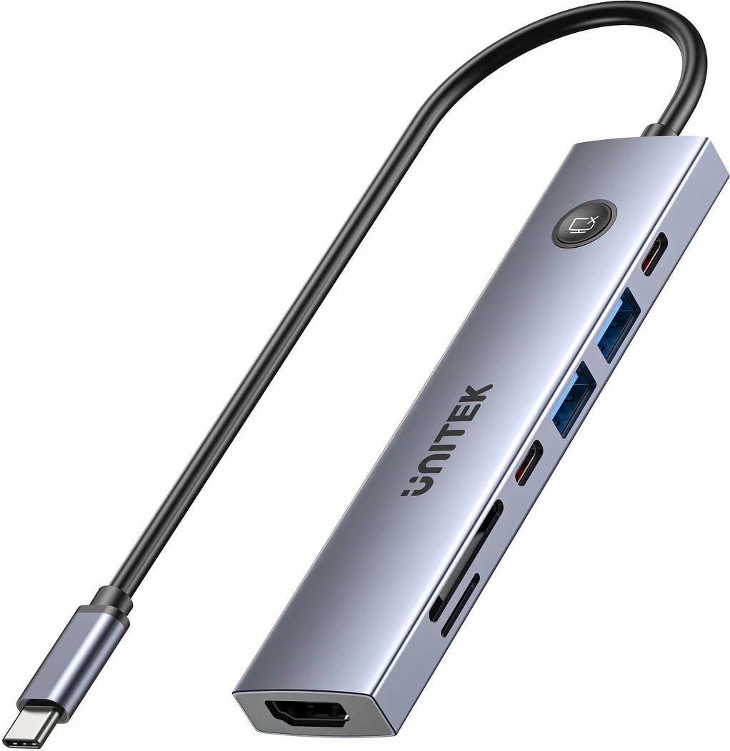 Hub USB-C Unitek H1124AGY01 7-në-1, 4K@60Hz, PD 100W, HDMI On/Off, 5 Gbps, Space Grey