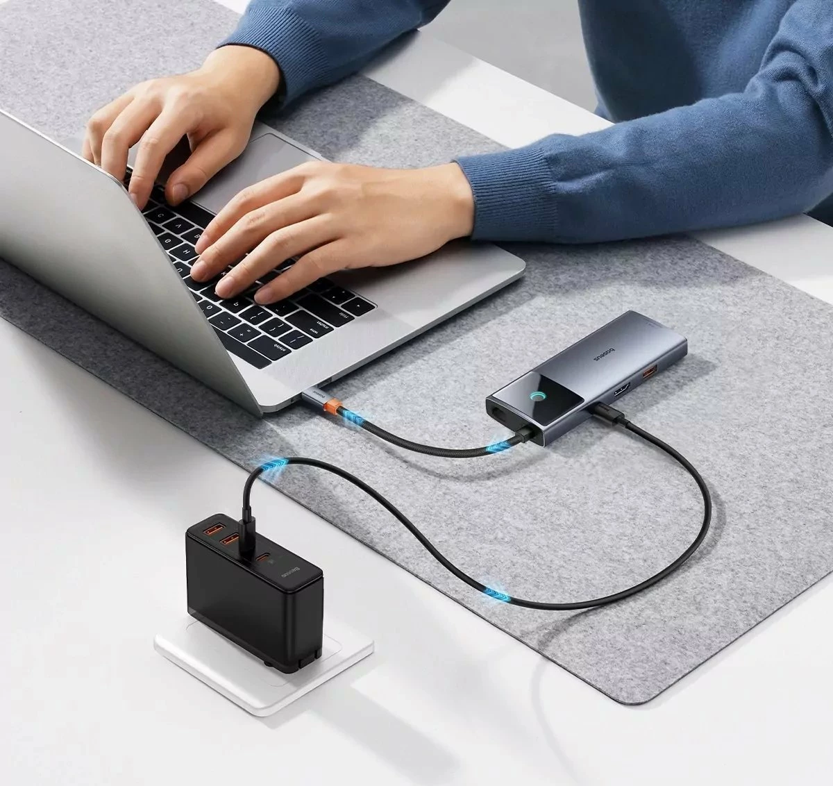 Hub USB Baseus Metal Gleam Series II 6-në-1 USB-C, HDMI 4K@60Hz, RJ-45 1Gbps, USB-C PD 100W, 2x USB-A 3.2 Gen2 10Gbps, gri