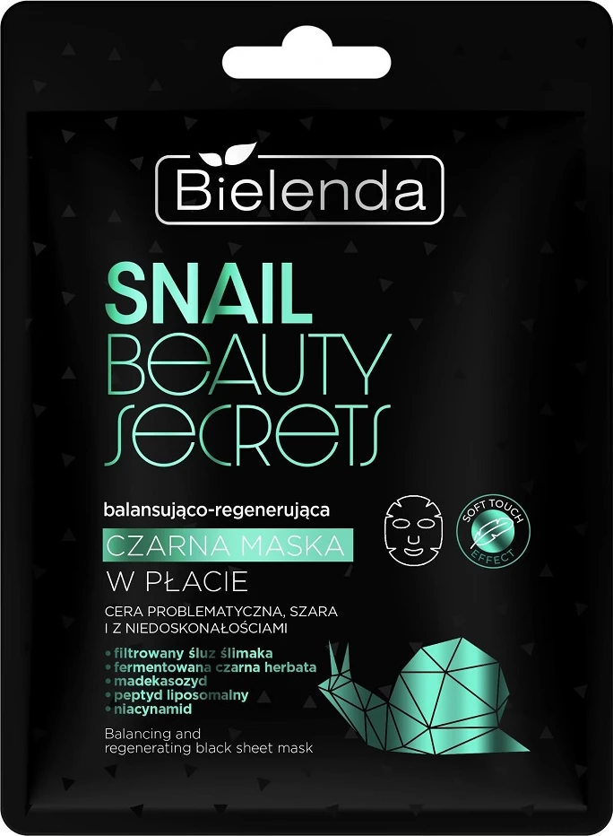 Maskë për fytyrë Bielenda Snail Beauty Secrets Balancing-Regenerating Black Sheet Mask për femra, 1 copë