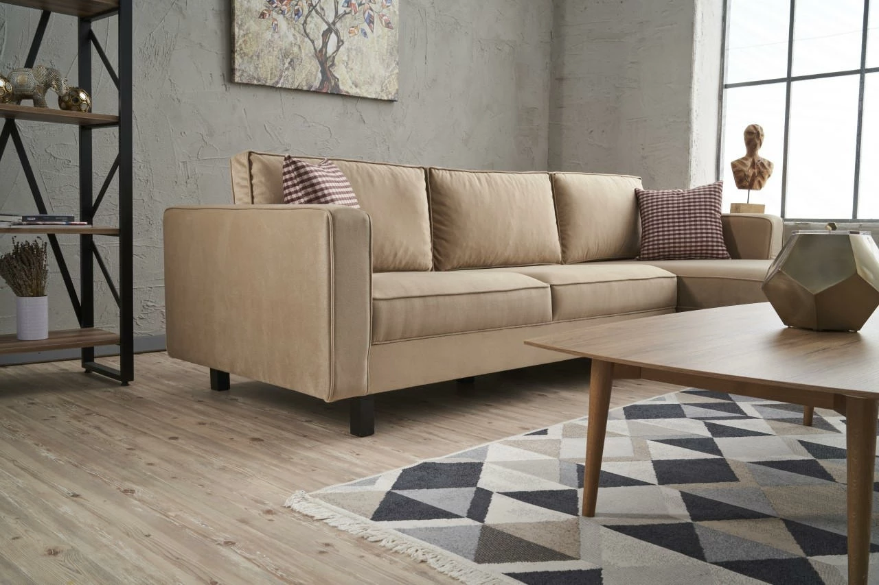 Këndare Atelier del Sofa, kadife, kënd i djathtë, ngjyrë krem