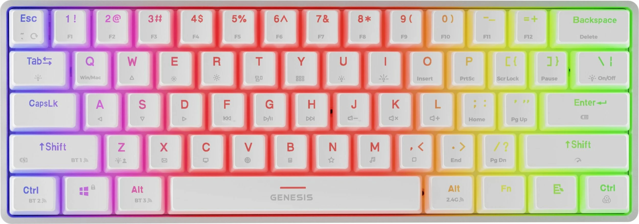 Tastierë mekanike gaming GENESIS Thor 660 G2 NKG-1917, 60%, Gateron Red, RGB, Wired/Wireless, e bardhë