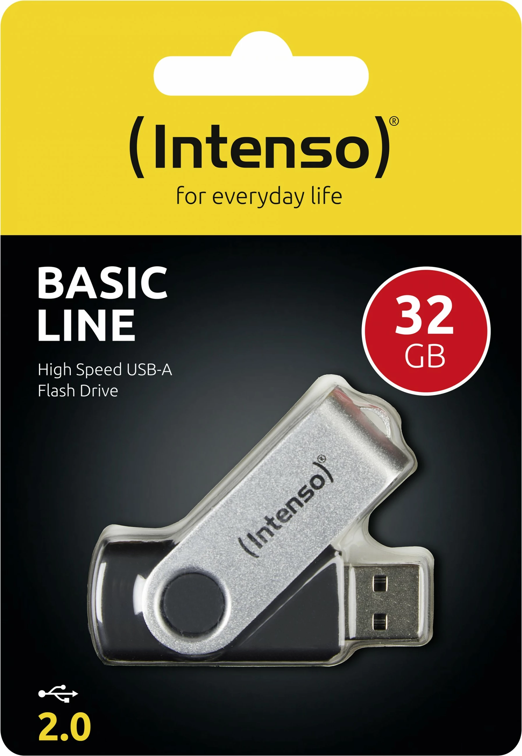 USB Intenso Basic Line 32 GB, USB Type-A, 2.0, zi, argjendtë