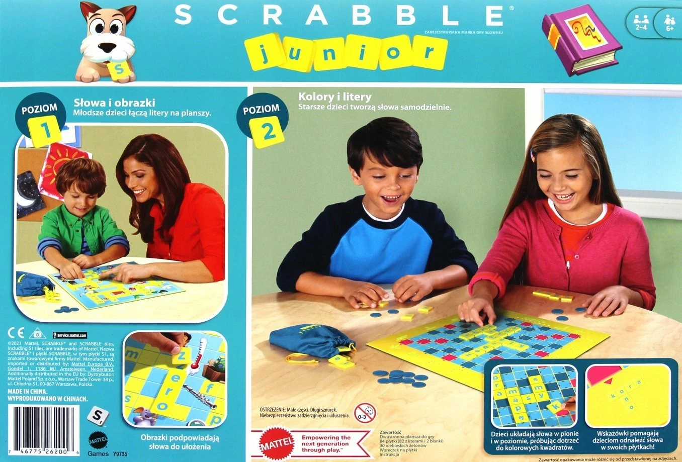 Lojë tavoline Mattel Scrabble Junior Y9735, 2-4 lojtarë, 6+ vjet, version polake