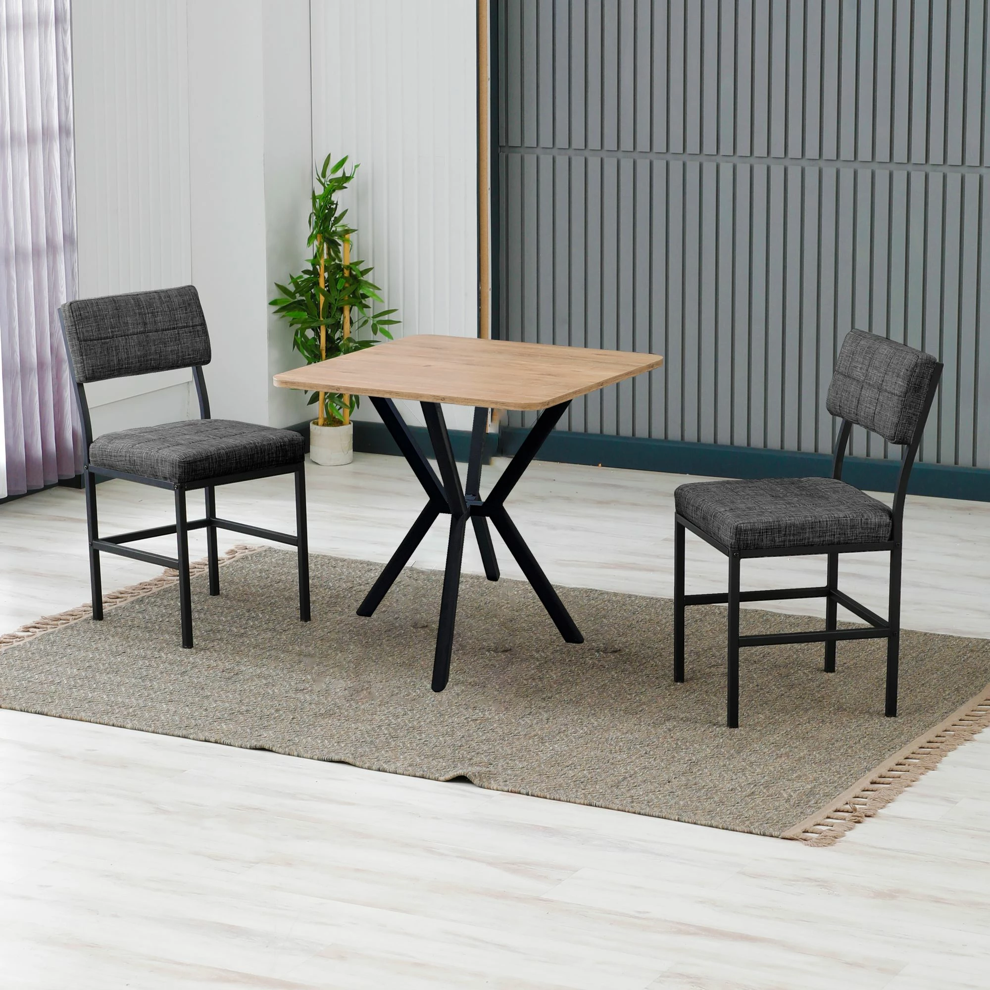 Set tavoline me karrige, zgjatshme, 3 pjesë, Skye Decor, anthracite dhe walnut