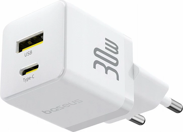 Karikues Baseus Palm BSU9056 30W 1x USB-A 1x USB-C Quick Charge/PD, i bardhë