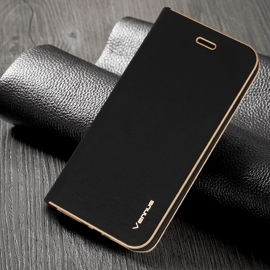Mbështjellës flip HAVANA Premium për Samsung Galaxy A34, mbyllje magnetike, vend për kartë, zi me skaj të artë