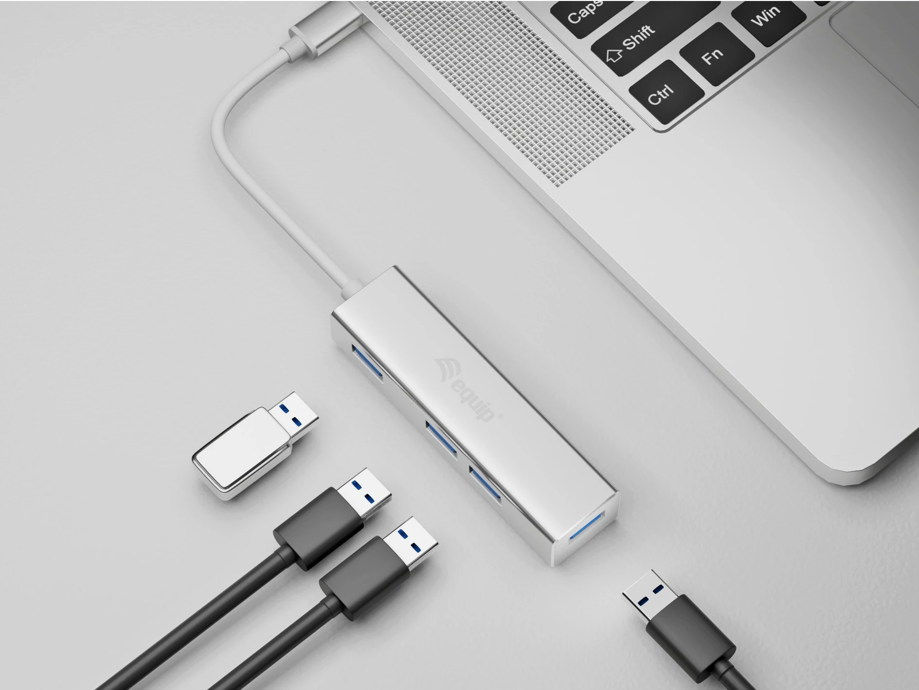 USB hub Equip 4 porte USB 3.0, Type-C, 5000 Mbit/s, alumini, argjendtë