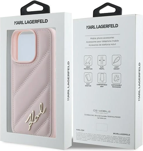 Mbështjellës Karl Lagerfeld Quilted Signature për iPhone 16 Pro Max, Rozë