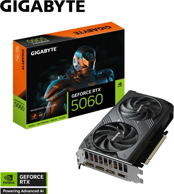 Kartelë grafike GIGABYTE GeForce RTX 5060 Windforce MAX OC 8GB GDDR7 PCIe 5.0, e zezë