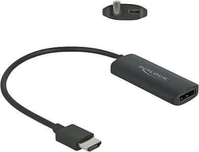 Adapter DeLOCK HDMI-A në DisplayPort 8K, HDR10, DP 1.4, 0.18 m, i zi