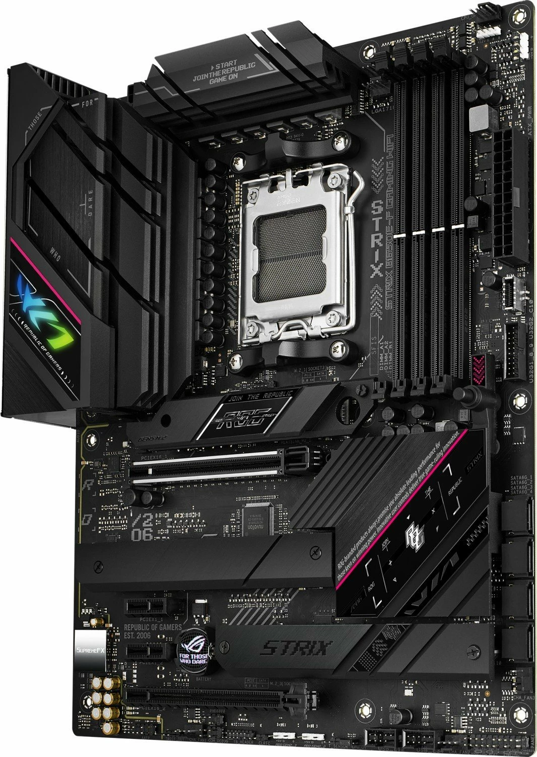 Pllakë amë Asus ROG STRIX B650E-F Gaming WiFi, ATX, DDR5, PCIe 5.0, WiFi 6E, e zezë, set me antenë WiFi dhe 2x kabllo SATA