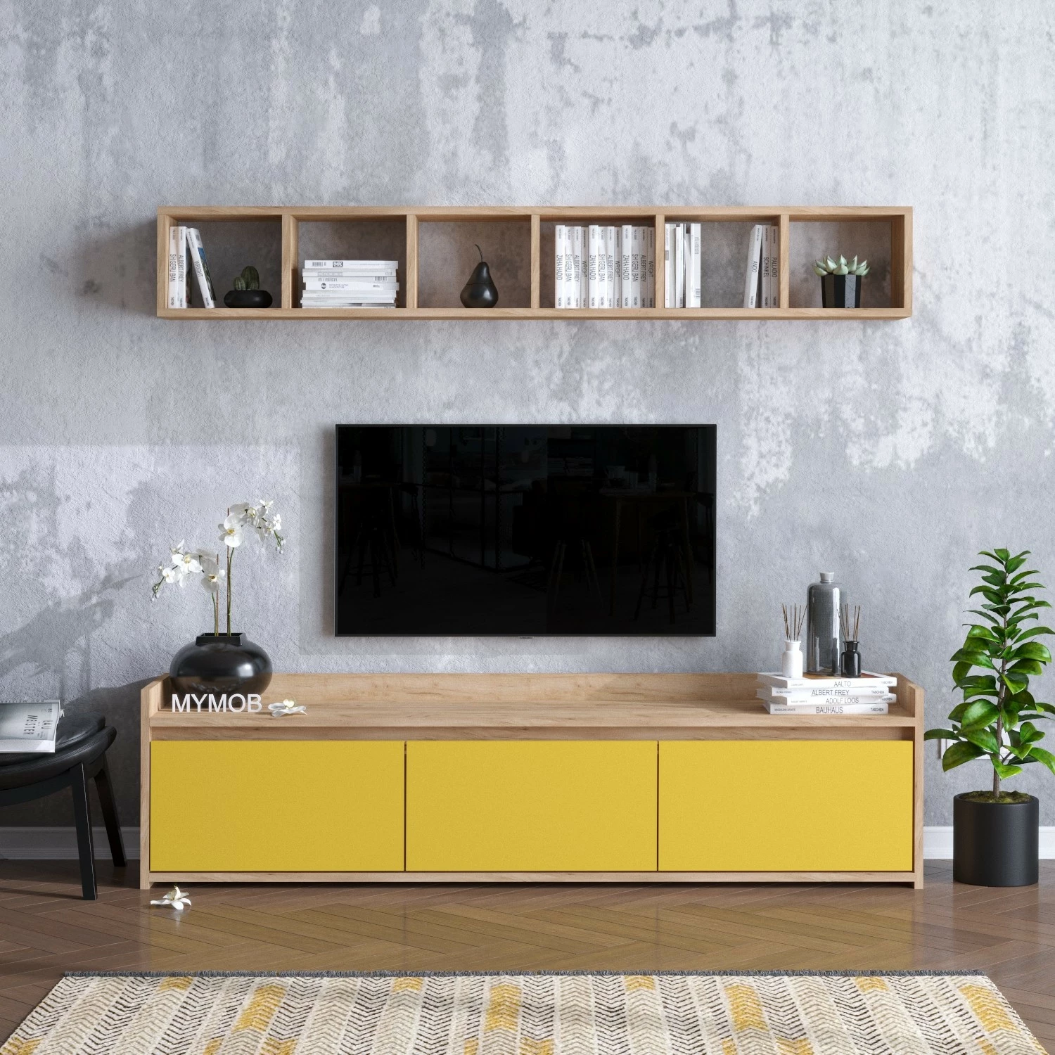 Njësi TV Hanah Home, AVAN, ngjyrë lis dhe e verdhë