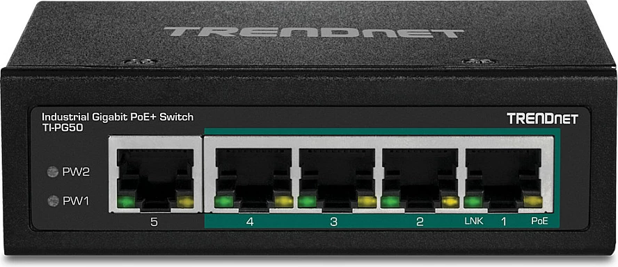 Switch industrial TRENDnet TI-PG50, 5-port Gigabit PoE+, 120W, DIN-Rail, IP30