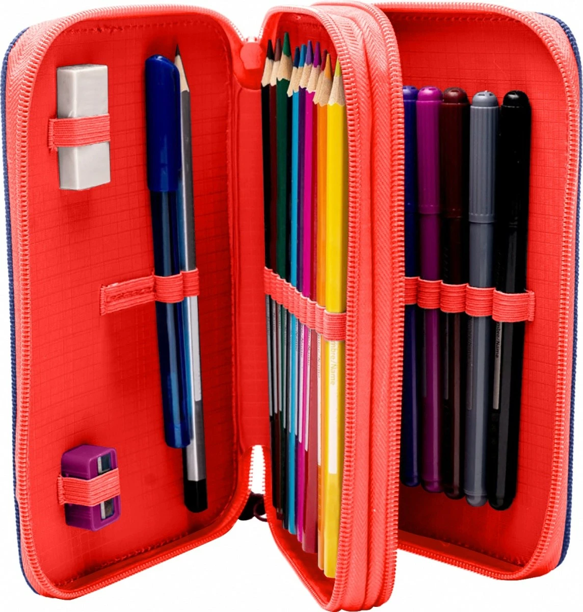 Penal me dy ndarje, Kids Euroswan Spiderman SP50054, me pajisje, 20x15x5 cm, kuqe-blu, set