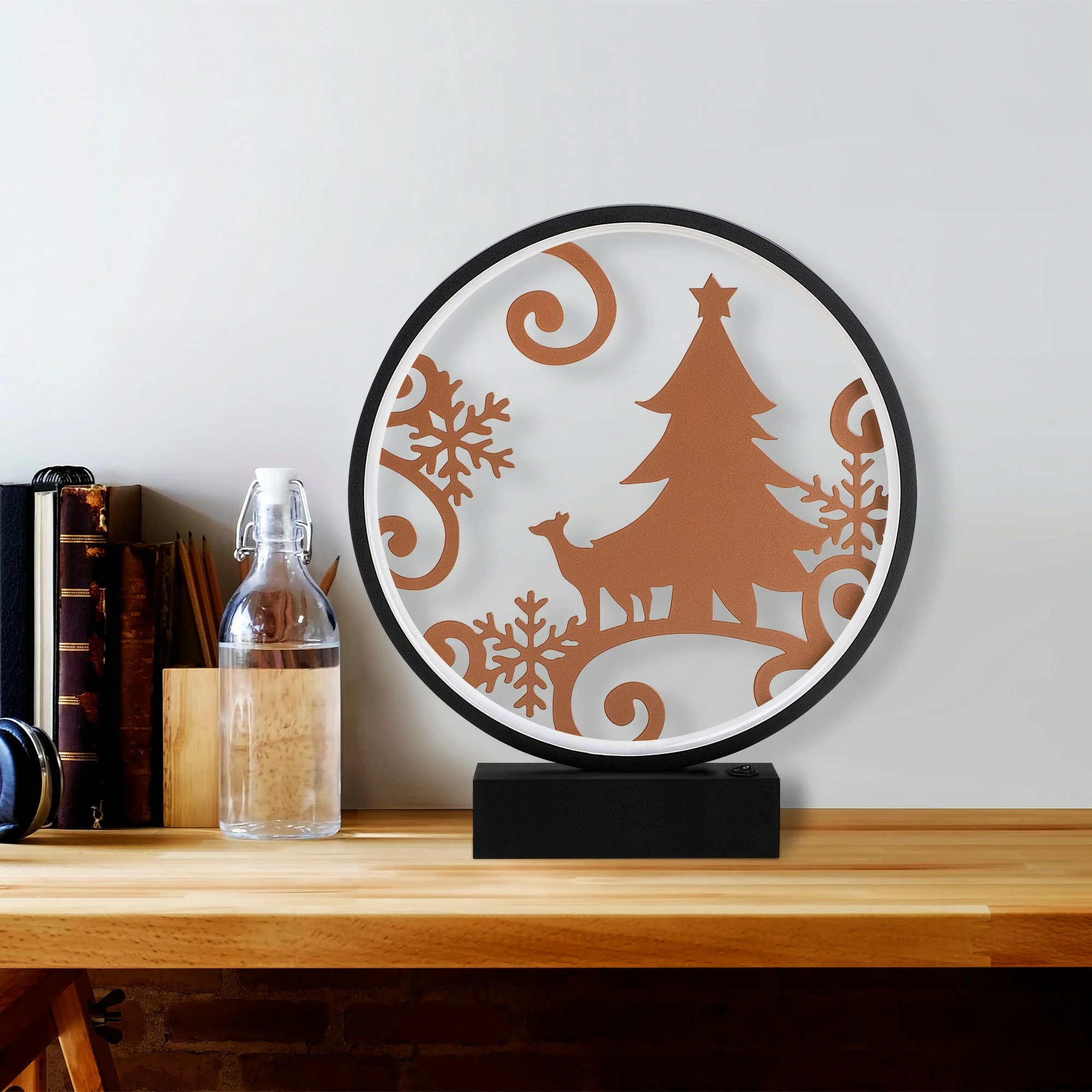 Llambë tavoline dekorative, Opviq, XMAS3, ngjyrë e zezë dhe bakri