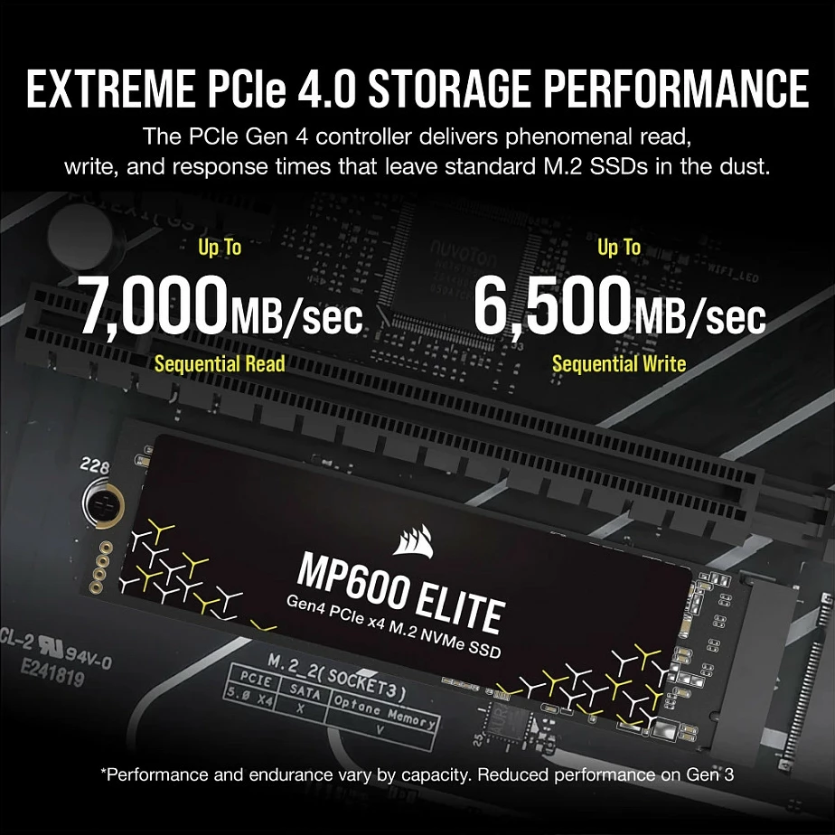 SSD Corsair MP600 ELITE, 1TB, M.2 NVMe PCIe 4.0, 2280, e zezë