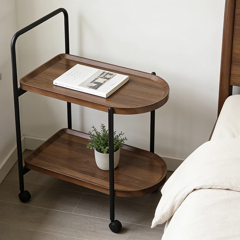 Tavolinë anësore me rrota Whelea, MDF-metal, ngjyrë arre-e zezë, 40x60x69cm