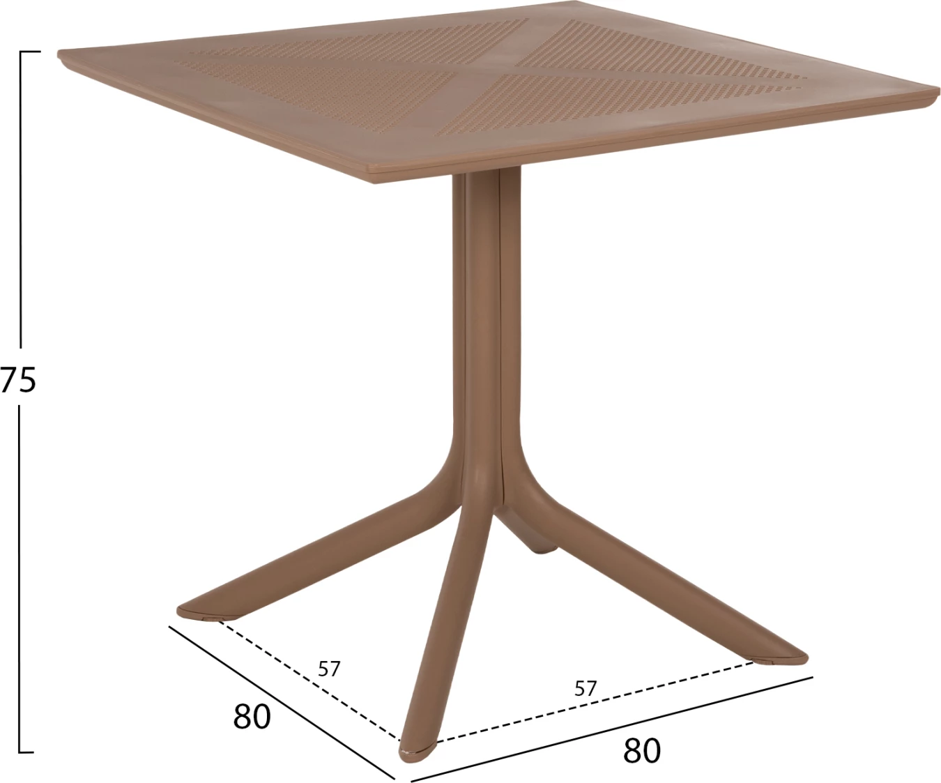 Tavolinë katrore për jashtë, polipropileni, Lunar FH5930.14, ngjyrë kapuçino, 80x80x75H cm