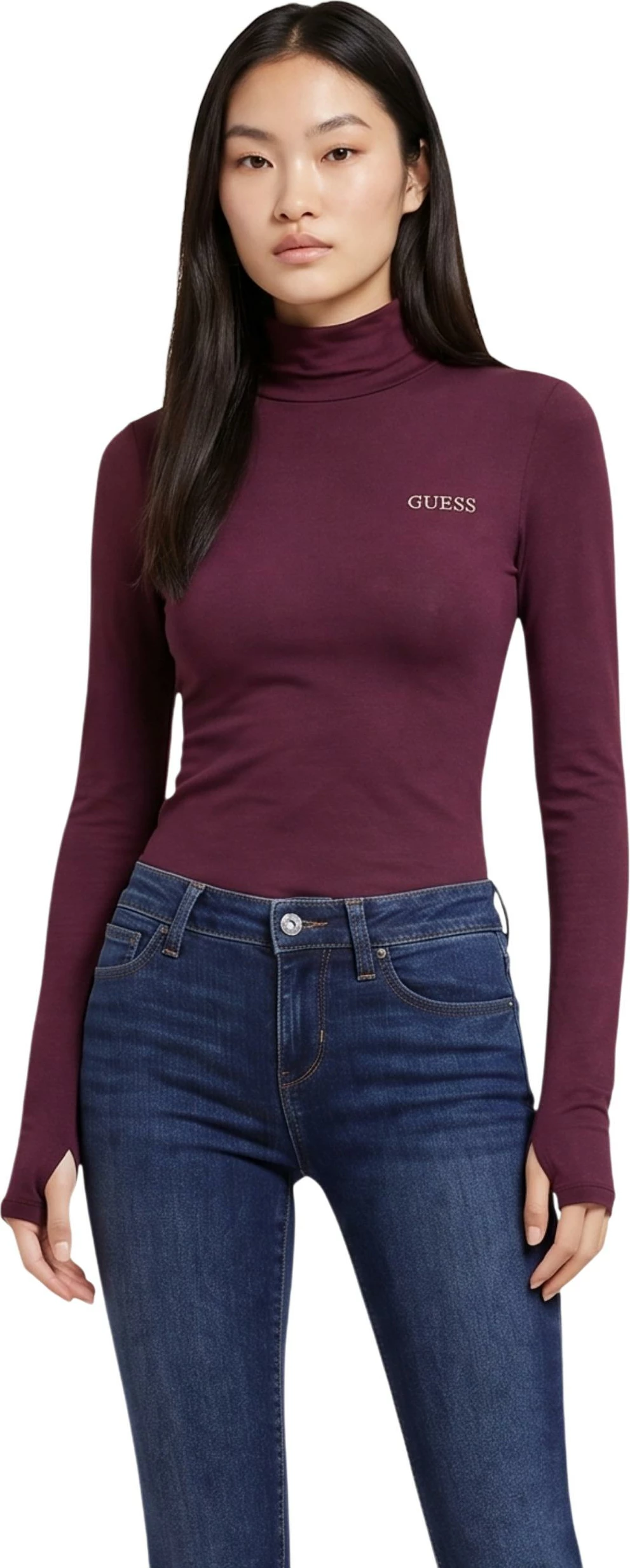 Maicë me mëngë të gjata për femra Guess Greta High Neck LS K V6BP11 K6907, bordo [Madhësia: L]