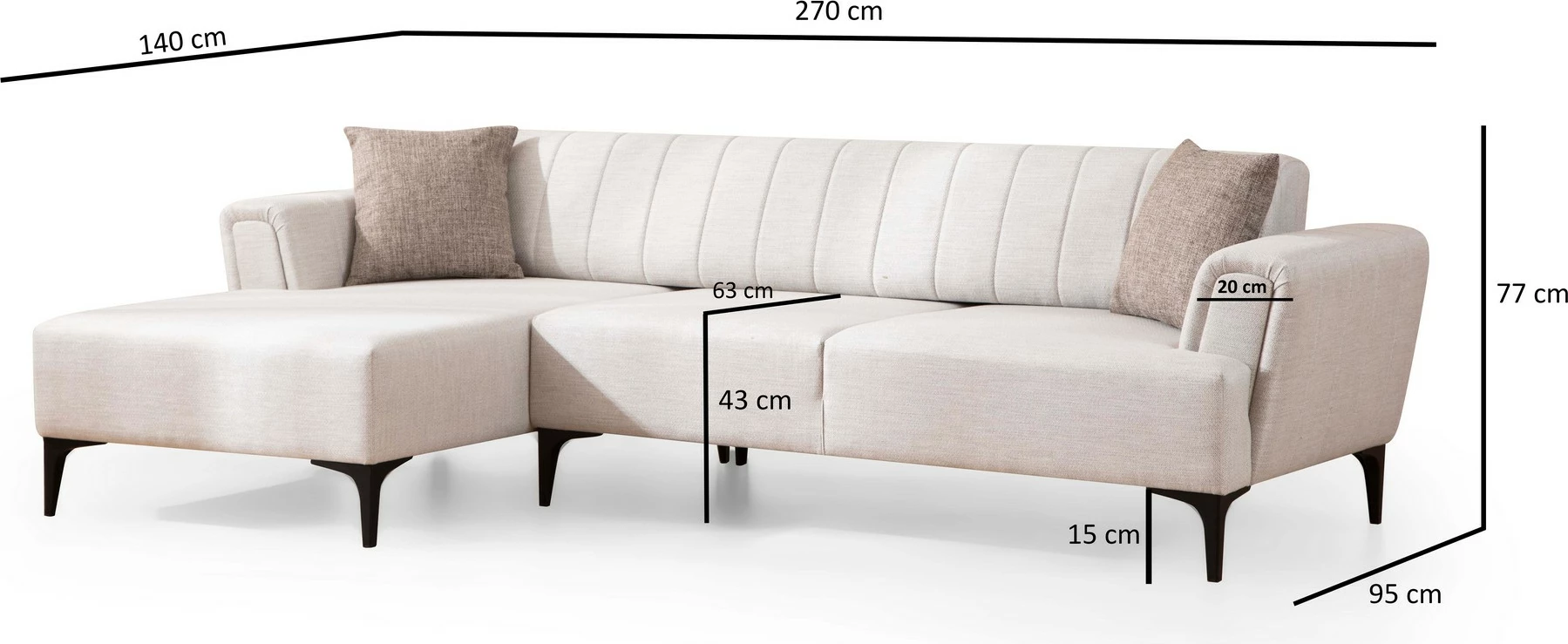 Kënd-sofë shtrat Hamlet, ecru, Atelier del Sofa, këndi majtas