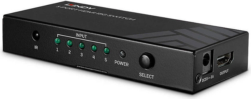 Switch HDMI LINDY 5 Port 18G, 4K@60Hz, HDR, HDMI 2.0, e zezë