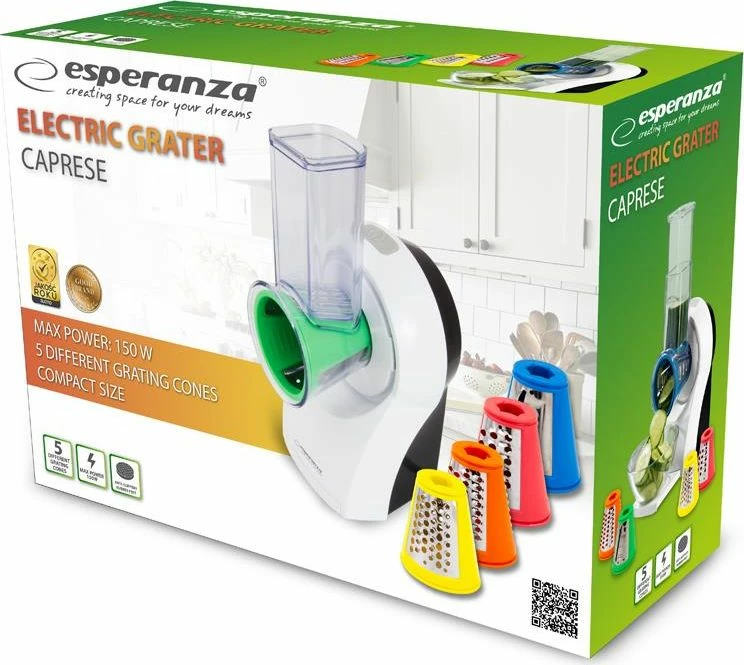 Grirëse ushqimi Esperanza EKM026 Caprese 150W, 5 shtojca grirjeje, Bardhë/Zi