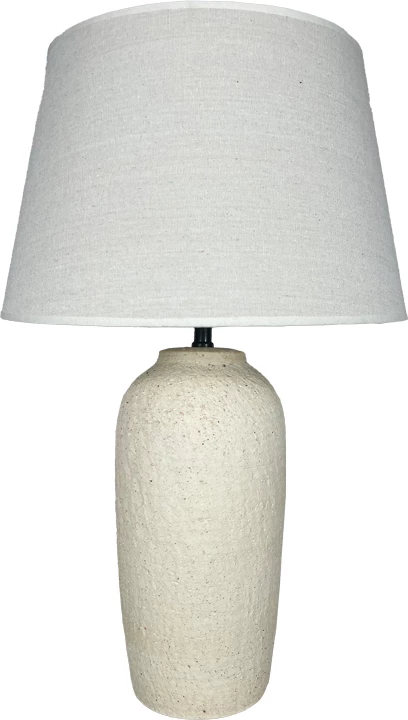 Llambë tavoline Barout, qeramikë dhe pëlhurë, ngjyrë bezhë, D40x62cm